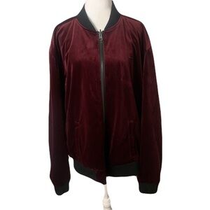 Guess Men's Burgundy Black Velvet Cream Satin Reversible XL Bomber Jacket Zip